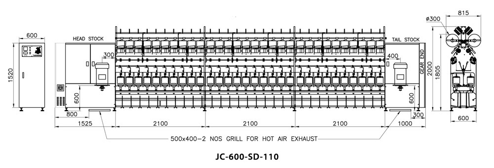 Compact TFO Cotton / Spun Yarn TFO Machine Dimensions